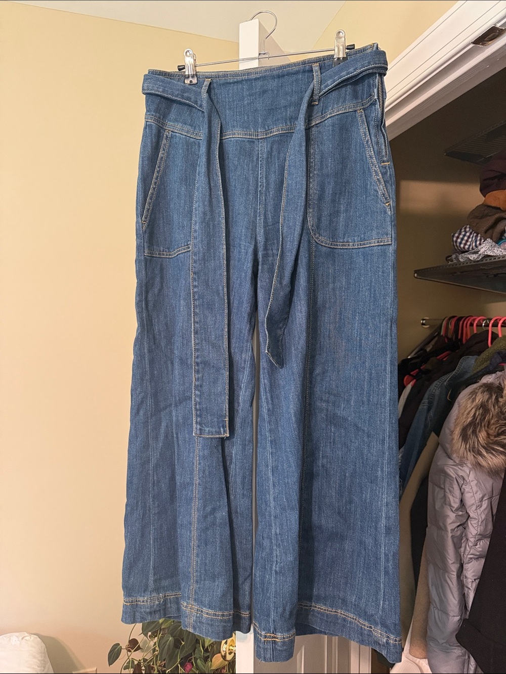 Anthropologie Blue Wide-Leg High Waist Jeans with Tie Belt